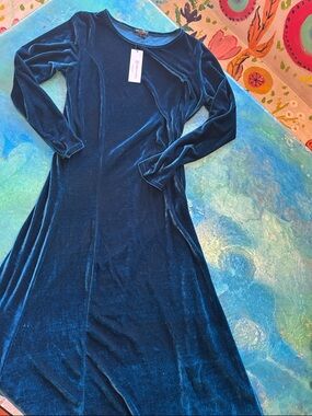 Velvet Long Sleeve Maxi Dress - Deep Teal